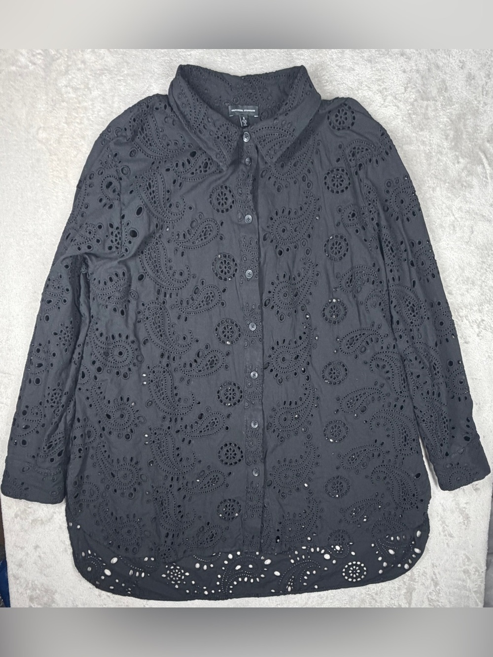 Universal Standard 100% Cotton Black Paisley Eyelet Buttoned Front Tunic Top S